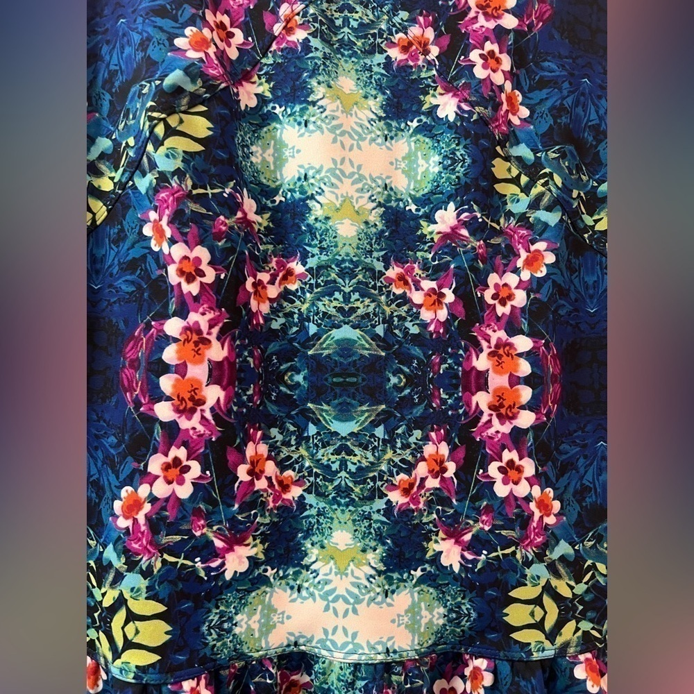 Cynthia Rowley BOGO trippy unique floral design midi dress summer size 10 ⚫️ - Picture 3 of 9